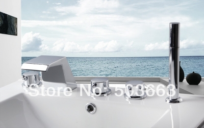 best er waterfall design 5 pieces 2 lever bathroom bathtub basin sink brass faucet vanity mixer tap chrome mf-556