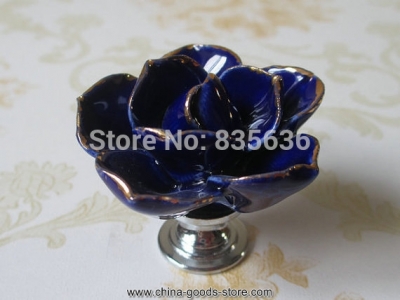 blue gold flower knob dresser knobs drawer knob pulls handles silver knobs pull handle ceramic rustic rose lotus hardware