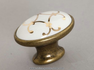 ceramic cabinet knobs antique brass oval / dresser drawer knobs pulls handles white gold / french furniture knob pull handle