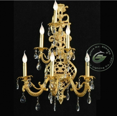 golden luxurious crystal candle wall lamp with 6 lights,