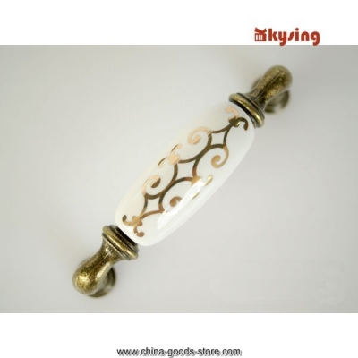 good kysing quality gold flower bronze long curved 96 ceramic alloys long handle / golden wardrobe cupboard door handle