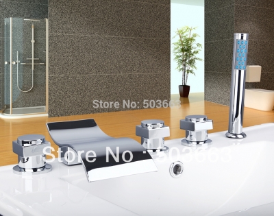 luxury big waterfall bathroom bathtub basin brass ceramic valve chrome sink mixer double handles deck mounted tap faucet mf-343