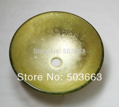 newly round hand-painted artistic victory vessel wash basin tempered glass sink bathroom basin with brass mf-773