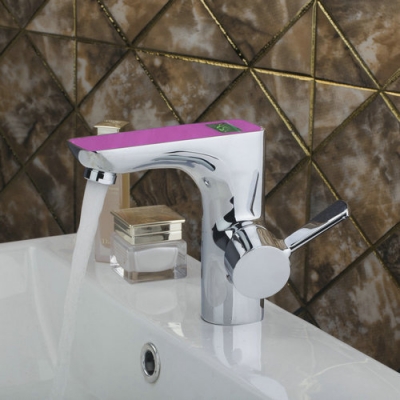 pink digital display bathroom chrome brass 97123 deck mounted basin sink basin faucets torneira faucets,mixers taps