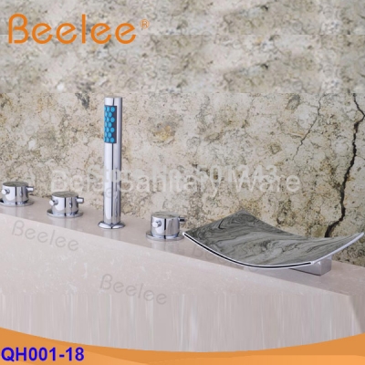widespread waterfall bathroom 5pcs tub faucet + hand shower mixer tap chrome and cold water tap (qh001-18)