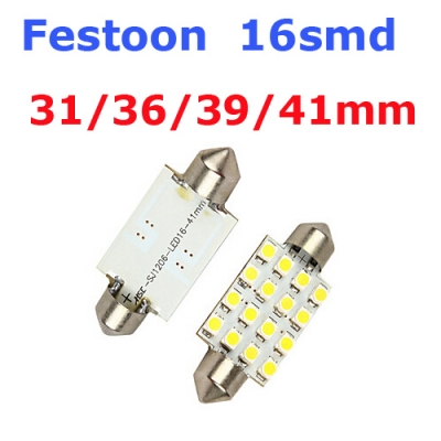 16smd 16led 3528/1210 31mm/36mm/39mm/41mm car led festoon dome light automobile bulbs lamp tail lights/indicator