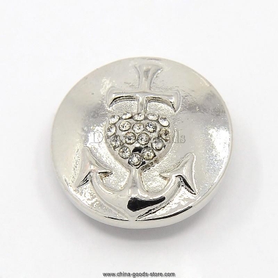 20pcs crystal flat round carved anchor jeans alloy pave rhinestone snap buttons about 19mm in diameter, 8mm thick, knob 5mm