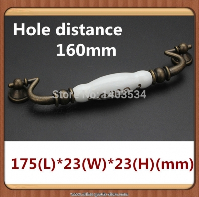 3pcs 160mm white ceramic handle printed golden flower rotatable cabinet handle drawer handle antique brass color