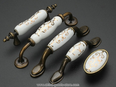 ceramic kitchen cabinet pulls handles knobs white gold / dresser drawer pull handles knob / antique bronze porcelain door