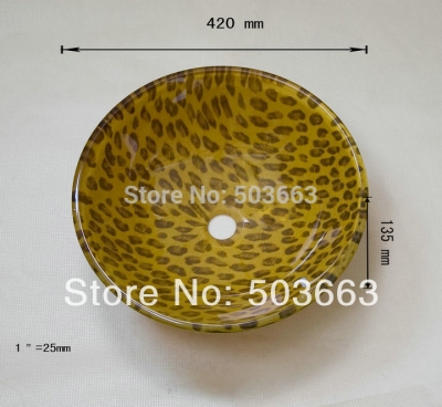 leopard color round hand-painted artistic victory vessel wash basin tempered glass sink bathroom basin with brass mf-790