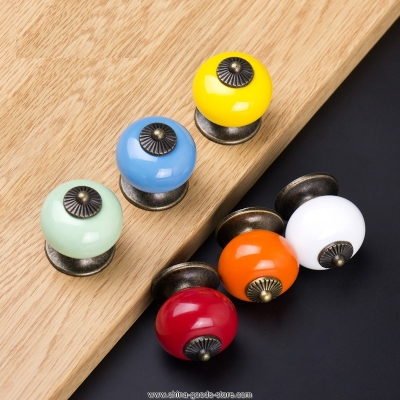 10pcs/lot ceramic colorful round simple cabinet pull handle cupboard drawer ball knob, red, yellow, green, white, orange