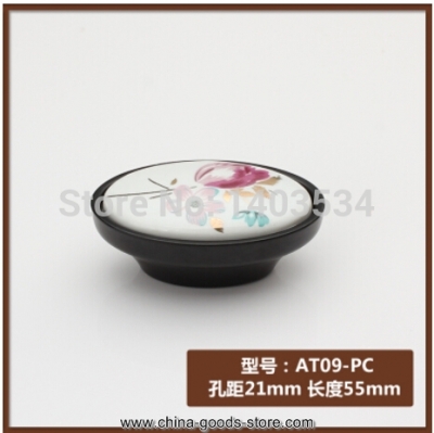 10pcs oval shape ceramic knob furniture knob drawer knob black color with tulip flower print