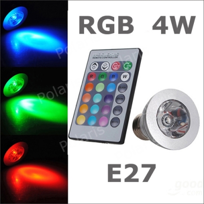 16 color changing e27 4w rgb led light bulb lamp ac90v~240v + ir remote control