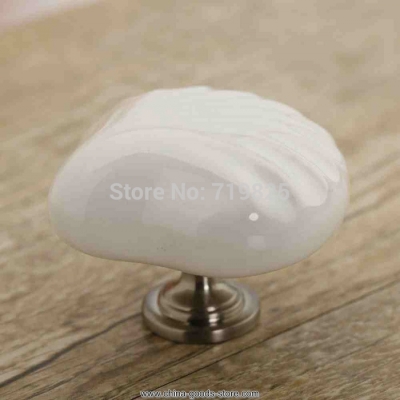 47mm large white shell ceramic knob kitchen furniture cabinet dresser drawer pulls handles porcelain knob