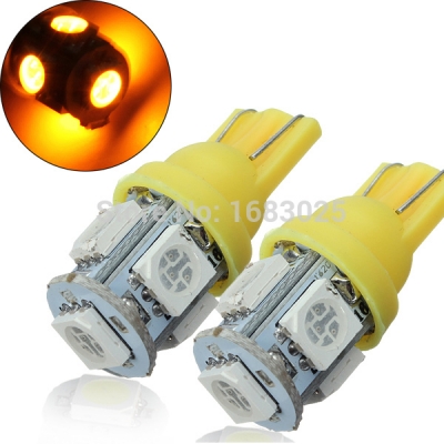 big promotion t10 w5w 168 194 amber 5050 smd 5 led car auto side wedge tail lights parking lamp bulb dc12v