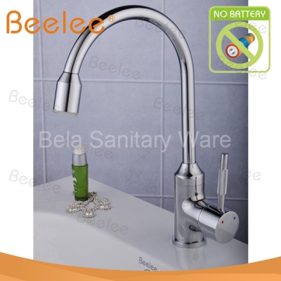 contemporary brass single handle kitchen faucet with color changing led light