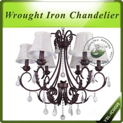40w modern crystal chandelier with 6 lights - fabric lampshade,ysl-ic0005, [wrought-iron-lights-9991]