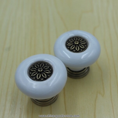 diameter 30mm ceramic kichen cabinet knobs white ceramic drawer knobs bronze zinc alloy dresser wardrobe handles pulls knobs