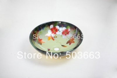 flower artistic victory vessel wash basin tempered glass sink bathroom basin with brass mf-761