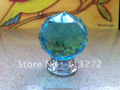 ( $10 off per $100) 50pcs/lot 30mm light blue crystal chrome knobs base
