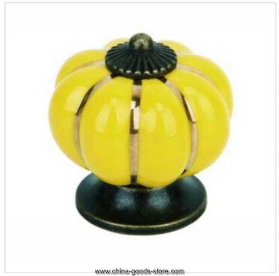 10 x antique pumpkin ceramic drawer cupboard door pull kitchen handle knobs -- yellow