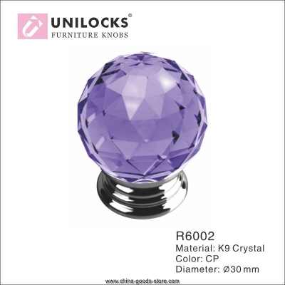 10pcs/dozen k9 crystal glass chrome cabinet cupboard door knobs (diameter:30mm,color: purple)