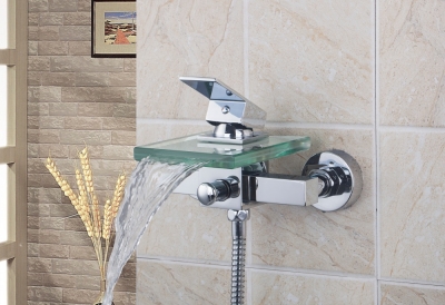 8200/5 wall mount chrome soild brass glass body+rainfall hand spray+shower hose bathtub sink torneira mixer tap faucet