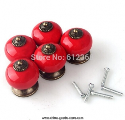tangpan(tm) 10pcs 30mm dragon ball ceramic pull door knobs cabinet cupboard drawer locker vintage retro gold handle color red