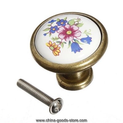 10pcs ceramic flower printed pull handles kitchen cupboard cabinet closet door drawer knobs round handles