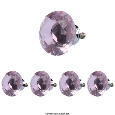 5x diamond shape crystal glass drawer cupboard handle knob light pink pnlo