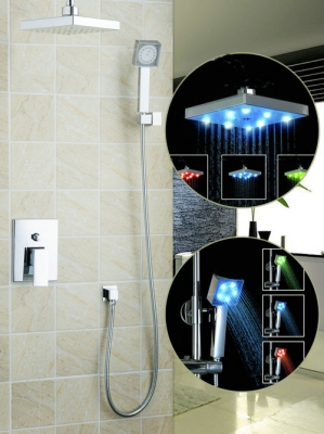 bathroom shower faucet set wall mount tub mixer tap with hand spray led light 8" shower head bathroom rainfall 57702a
