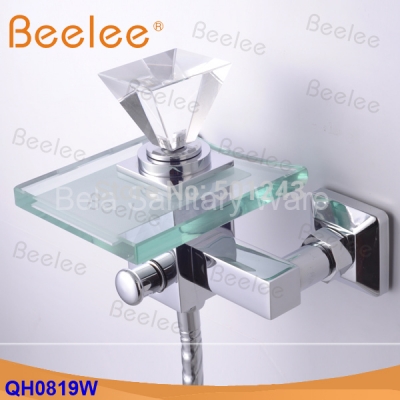 modern brass wall mounted waterfall bath shower faucet mixer tap with crystal handle (qh0819w)