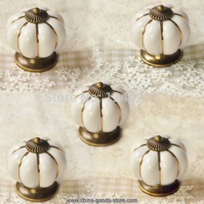 new 40mm 5pcs cute pumpkin ceramic knobs pulls kitchen kids cabinets dresser drawer handles-white