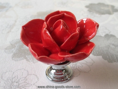 red flower knob dresser knobs drawer knob pulls handles silver / kitchen cabinet knobs pull handle ceramic rustic rose lotus