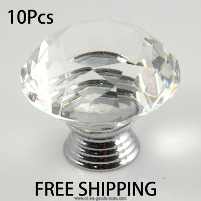 10pcs 40mm diamond crystal glass door knobs drawer cabinet kitchen pull handles