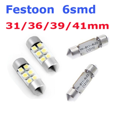 10pcs/lot 31mm 36mm 39mm 42mm white 3528 smd 6 led car interior roof festoon dome map light bulbnew arrival