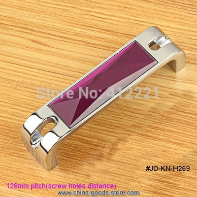 2pcs/lot 128 mm pitch zinc alloy cupboard door handles with purple red crystal mirror for diy room decoartion