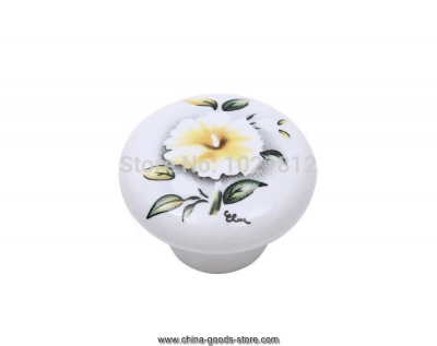 32mm tea flower ceramic cabinet knob handles cabinet cupboard closet dresser drawer handles kitchen ceramic pulls h1405-32