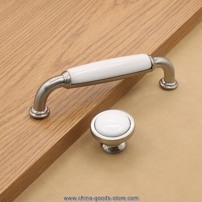 37mm ceramic kichen cabinet knob white dresser pull stain silver zinc alloy drawer cupboard furniture hareware handles pull knob