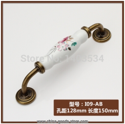 6pcs 128mm ceramic zinc alloy antique brass handle cabinet handle drawer pulls tulip flower print