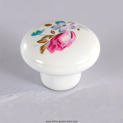 dia.32mm single hole round ceramic door knob kitchen furniture knob cabinet knob drawer knob with flower print
