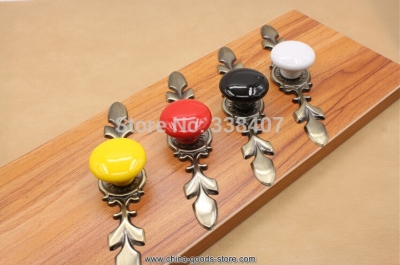 vintage kitchen cabinet knobs black / white / yellow / red ceramic furniture knobs