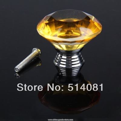 10pcs yellow 40mm crystal glass diamond shape cabinet knob drawer pull handle kitchen