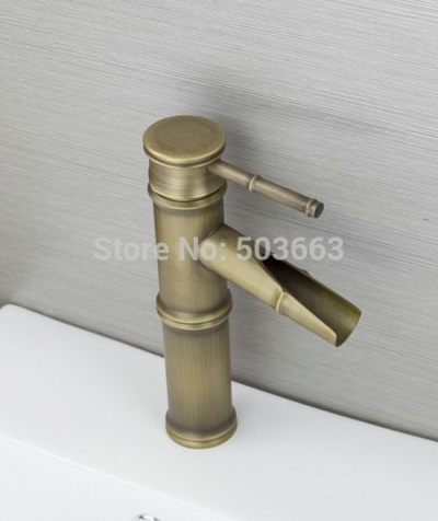 e-pak 8640/11 bamboo waterfall spout vessel antique brass bathroom basin sink deck mount vanity single handle mixer tap faucet
