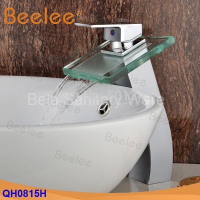 +modern solid brass single hanle bathroom basin tap with waterfall glass spout (qh0815h)