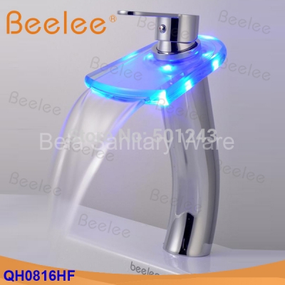 +solid brass polished chrome color changing led single handle bathroom basin faucet (qh0816hf)