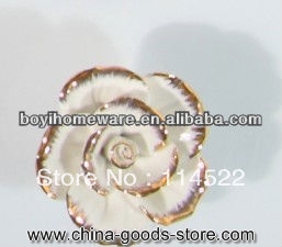 new design white ceramic flower knobs with gold edge cabinet pull kitchen cupboard knob kids drawer knobs mg2015