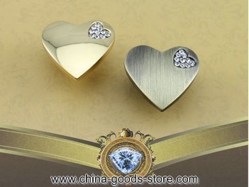 5pcs/lot k9 diamond hearts crystal chrome cabinet knob and drawer cupboard handle r6023 door handle