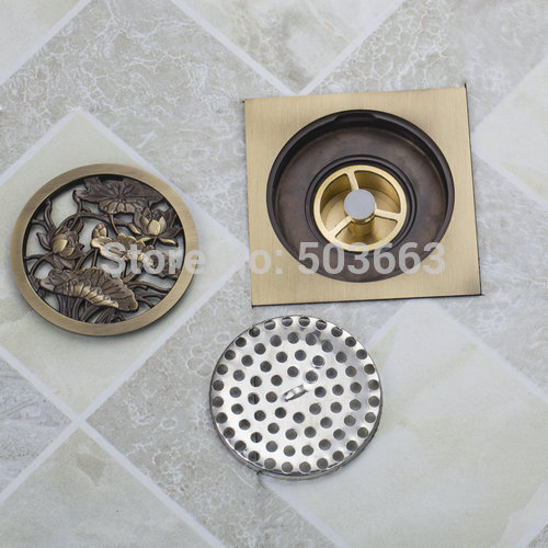 bathroom antique brass 304 stainless steel floor drain shower drainer floor register waste drain 4" x 4" 5352 flower floor drain