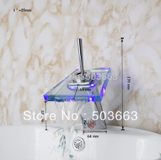 2014 modern waterfall led chrome battery power deck mounted single handle mixer brass basin sink bathroom faucet tap mf-183